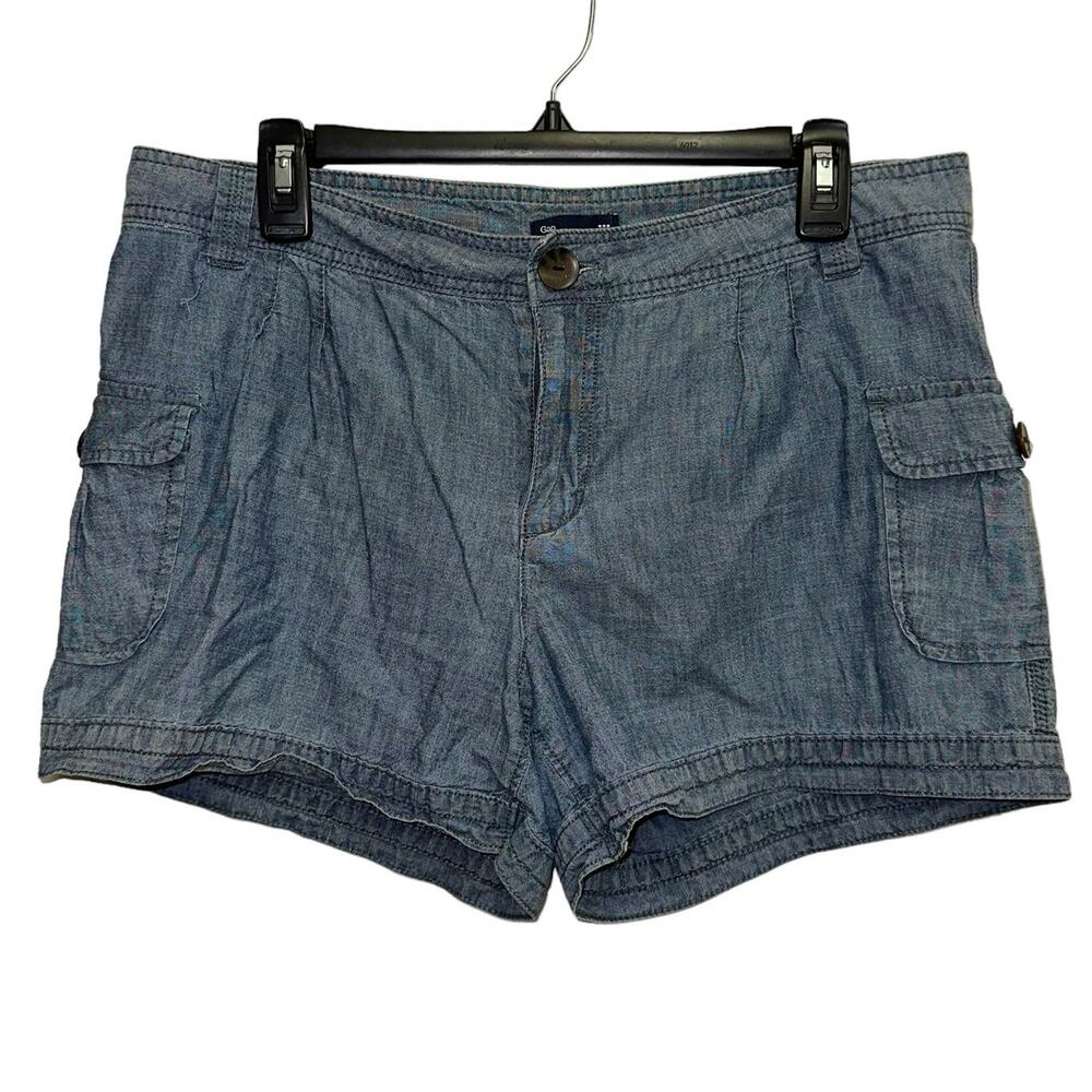 GAP Factory Cargo Shorts Womens Size 12 Chambray Blue Mid Rise Utility Casual